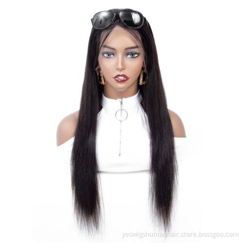 Mink Peruvian Straight Human Hair Lace Front Wig Pre Plucked Transparent 13X4 13X6 Lace Frontal Wig Human Hair Straight Wave